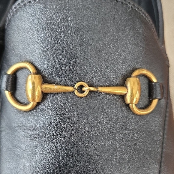 Gucci Black Leather Slip-On Loafers with Gold Detail